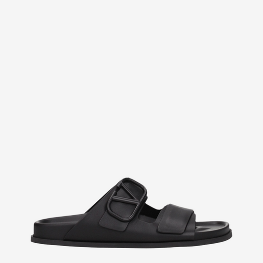 Valentino Garavani - Black Leather Slippers Sandals