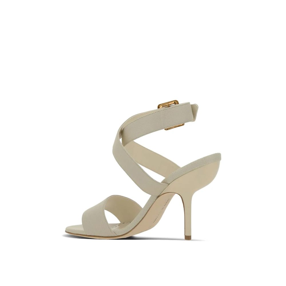 Manolo Blahnik - White Calfskin Stiletto Heel Sandals