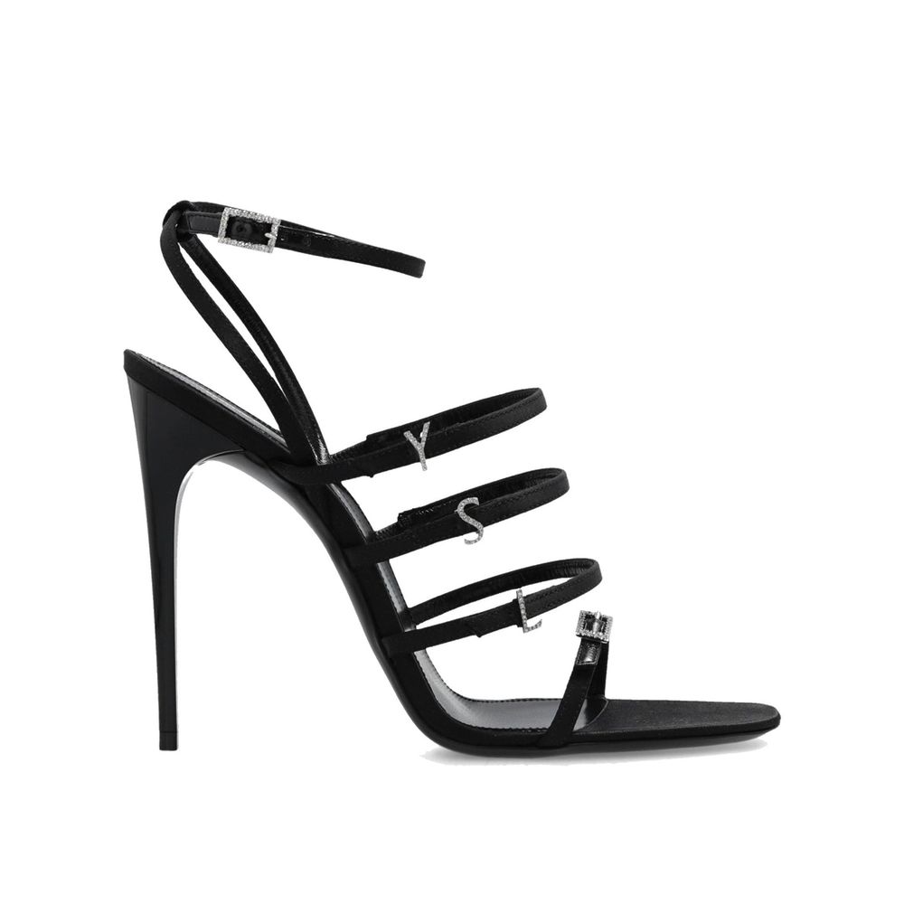 Saint Laurent - Black Silk Stiletto Heel Sandals