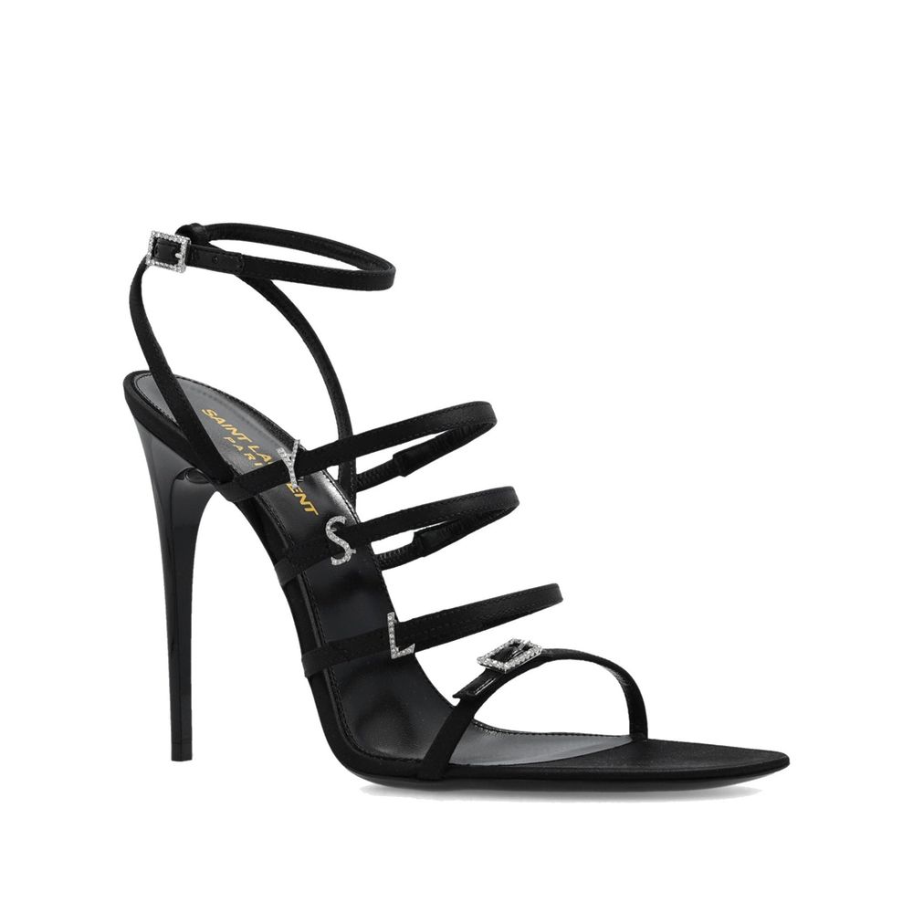 Saint Laurent - Black Silk Stiletto Heel Sandals