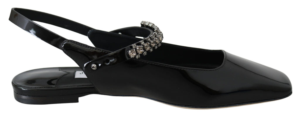 Jimmy Choo – Mahdis Black Patent Crystal Flats