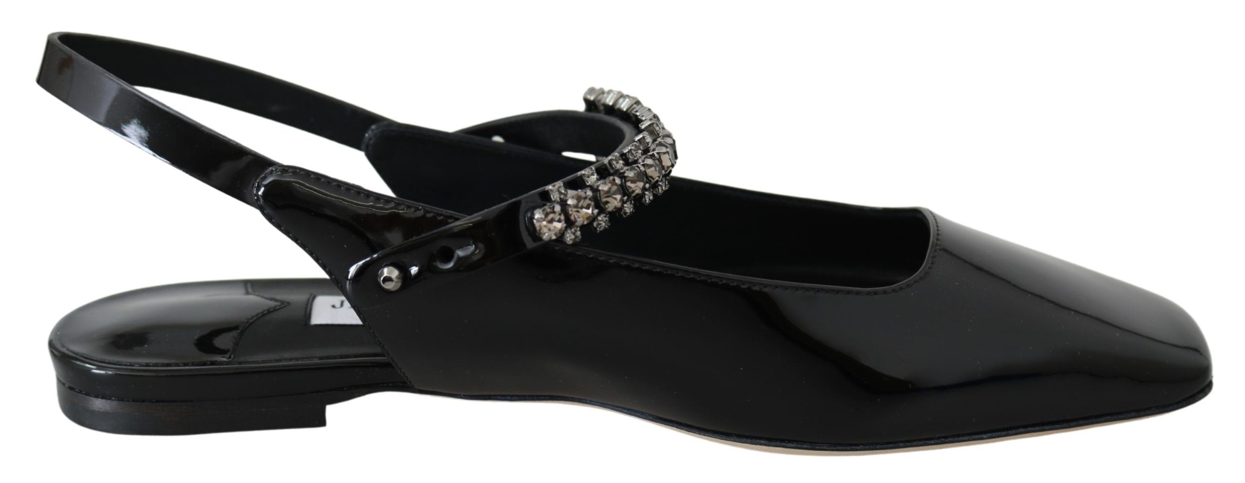 Jimmy Choo – Mahdis Black Patent Crystal Flats