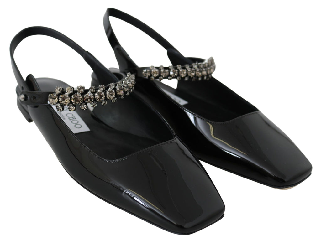 Jimmy Choo – Mahdis Black Patent Crystal Flats