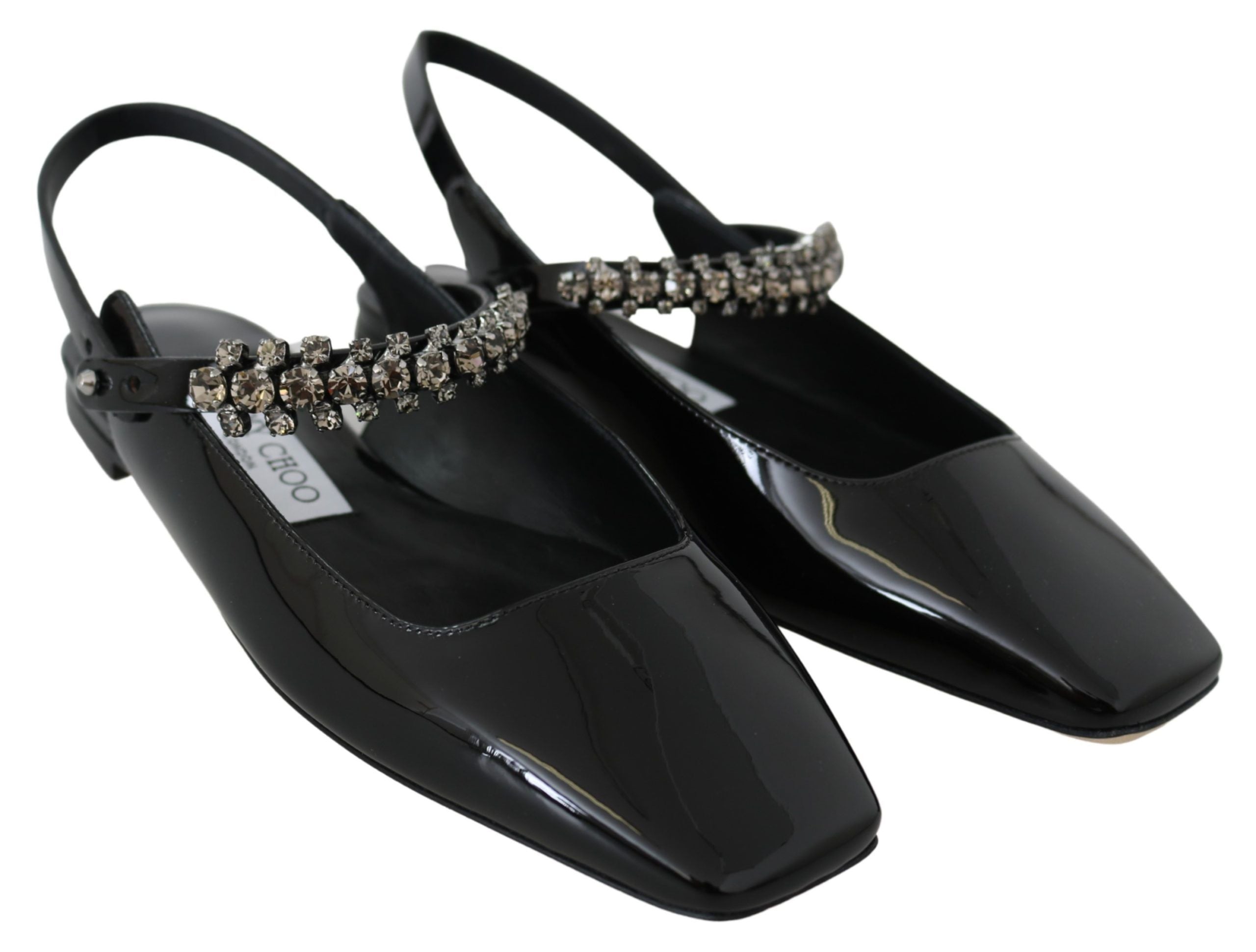 Jimmy Choo – Mahdis Black Patent Crystal Flats