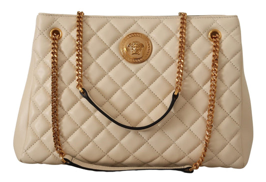 Versace – Beige Quilted Nappa Leather Tote Bag