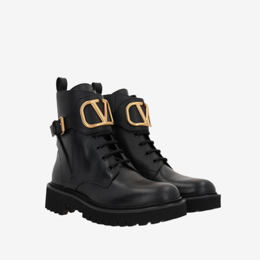 Valentino Garavani – Black VLogo Lace-Up Ankle Boots