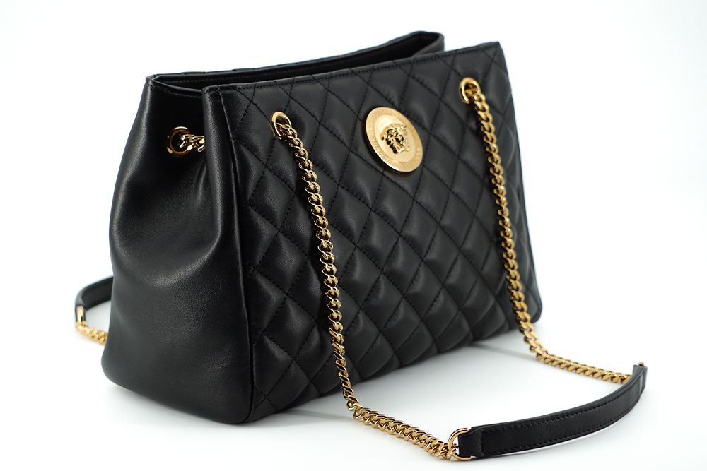 Versace – Black Quilted Nappa Leather Tote Handbag