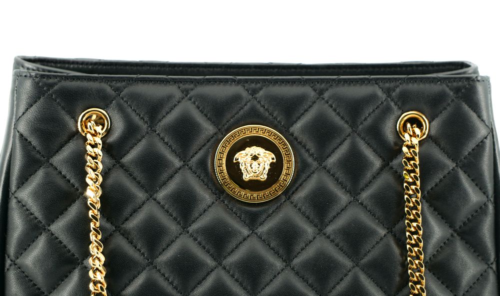Versace – Black Quilted Nappa Leather Tote Handbag