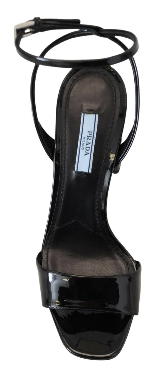 Prada – Glossy Black Patent Leather Block Heel Sandals