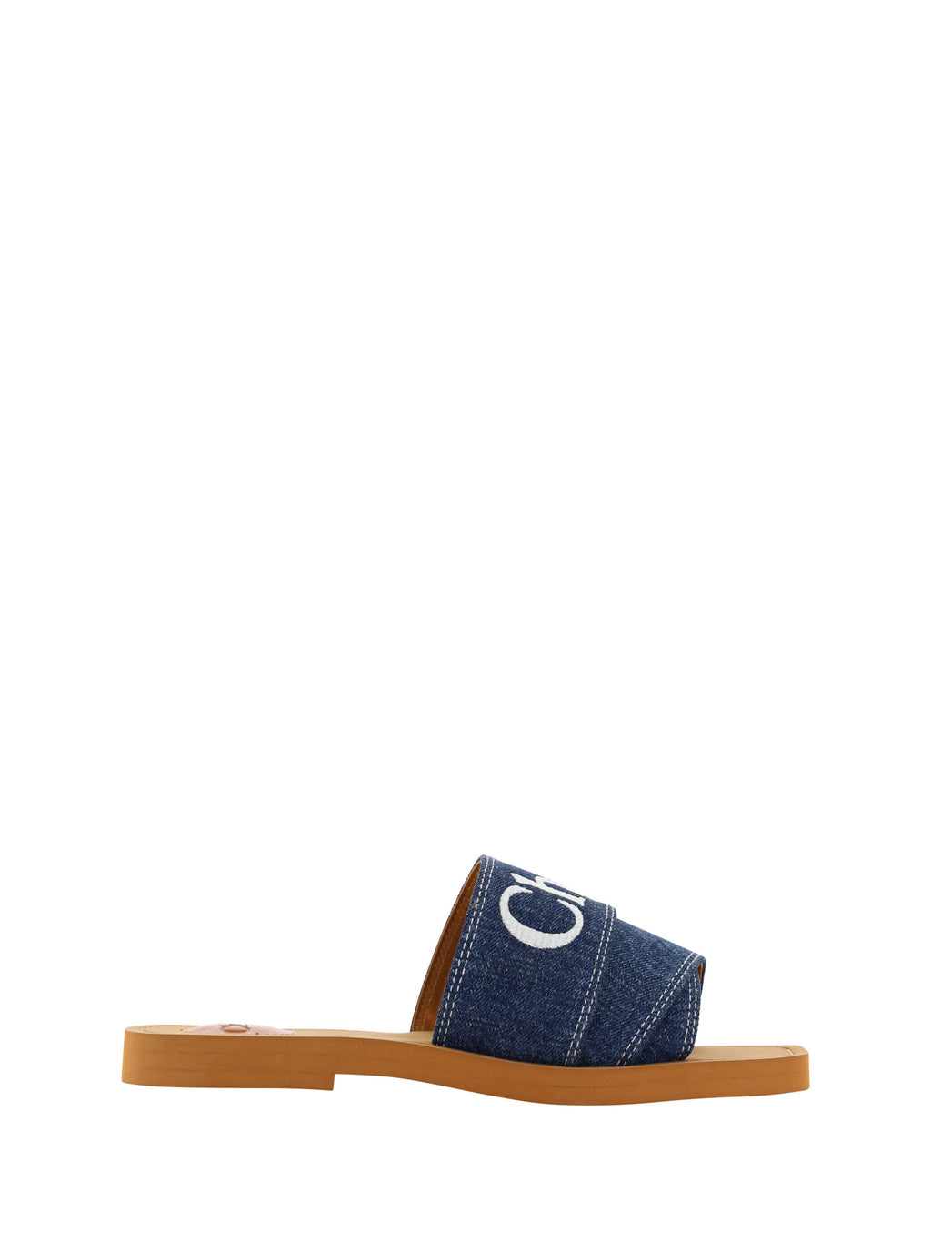 Chloé – Denim Blue Cotton Woody Slide Sandals