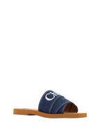 Chloé – Denim Blue Cotton Woody Slide Sandals