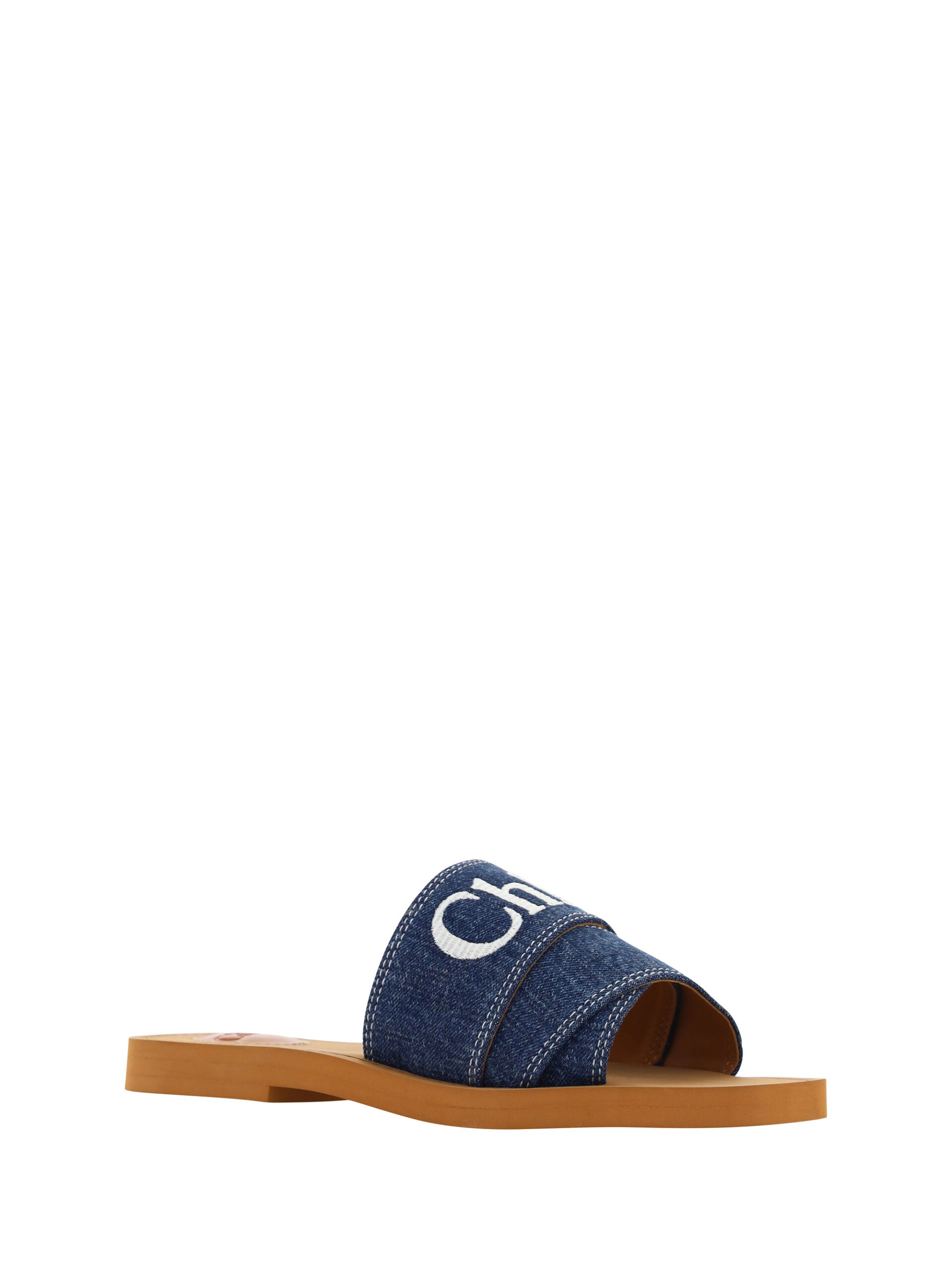 Chloé – Denim Blue Cotton Woody Slide Sandals