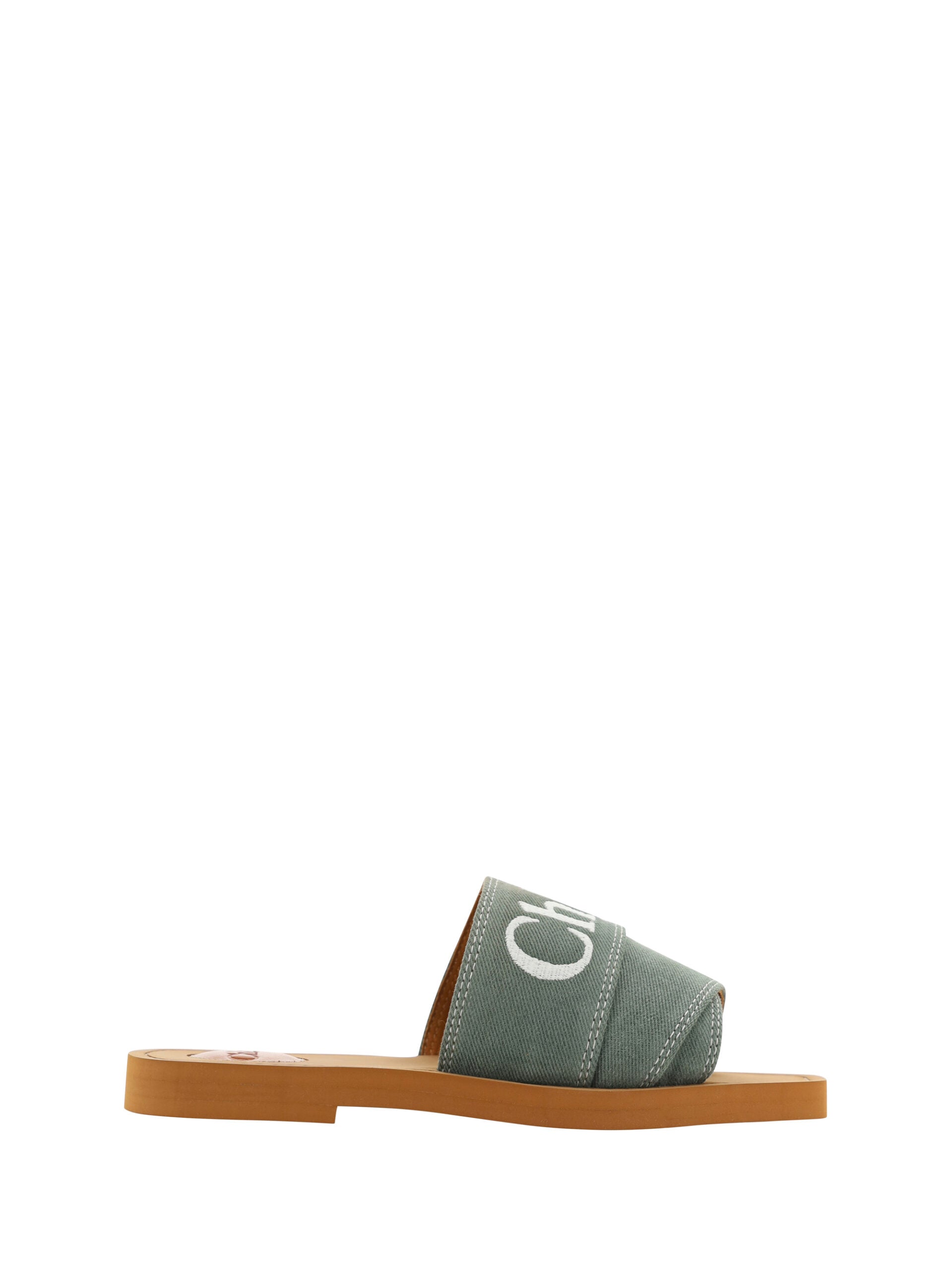 Chloé – Green Cotton Slide Sandals