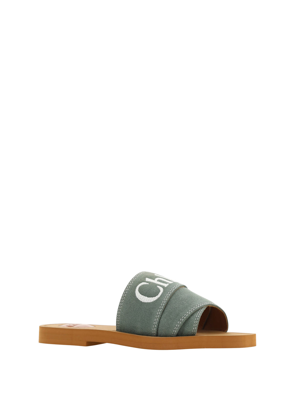 Chloé – Green Cotton Slide Sandals