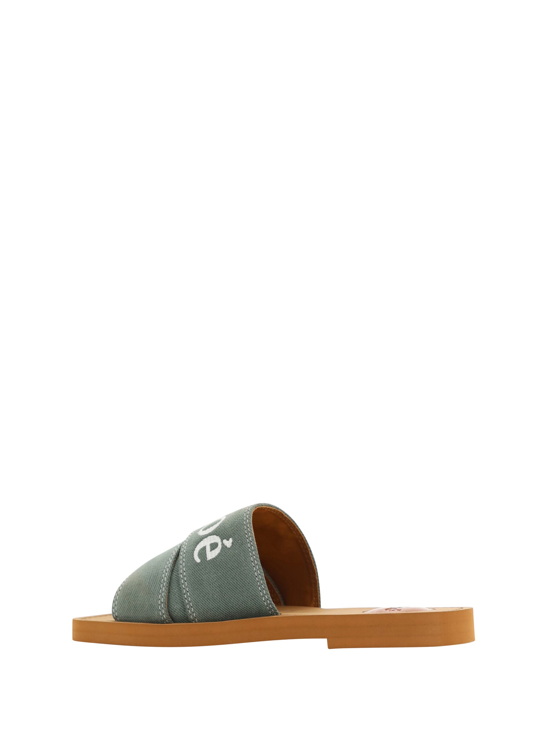 Chloé – Green Cotton Slide Sandals