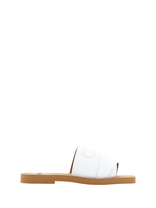 Chloé – White Cotton Slide Sandals