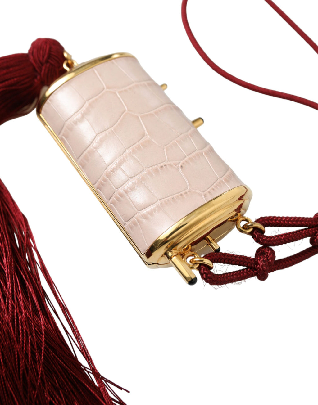 Dolce & Gabbana - Pink Exotic Leather Mini Mirror Tassel Makeup Bag