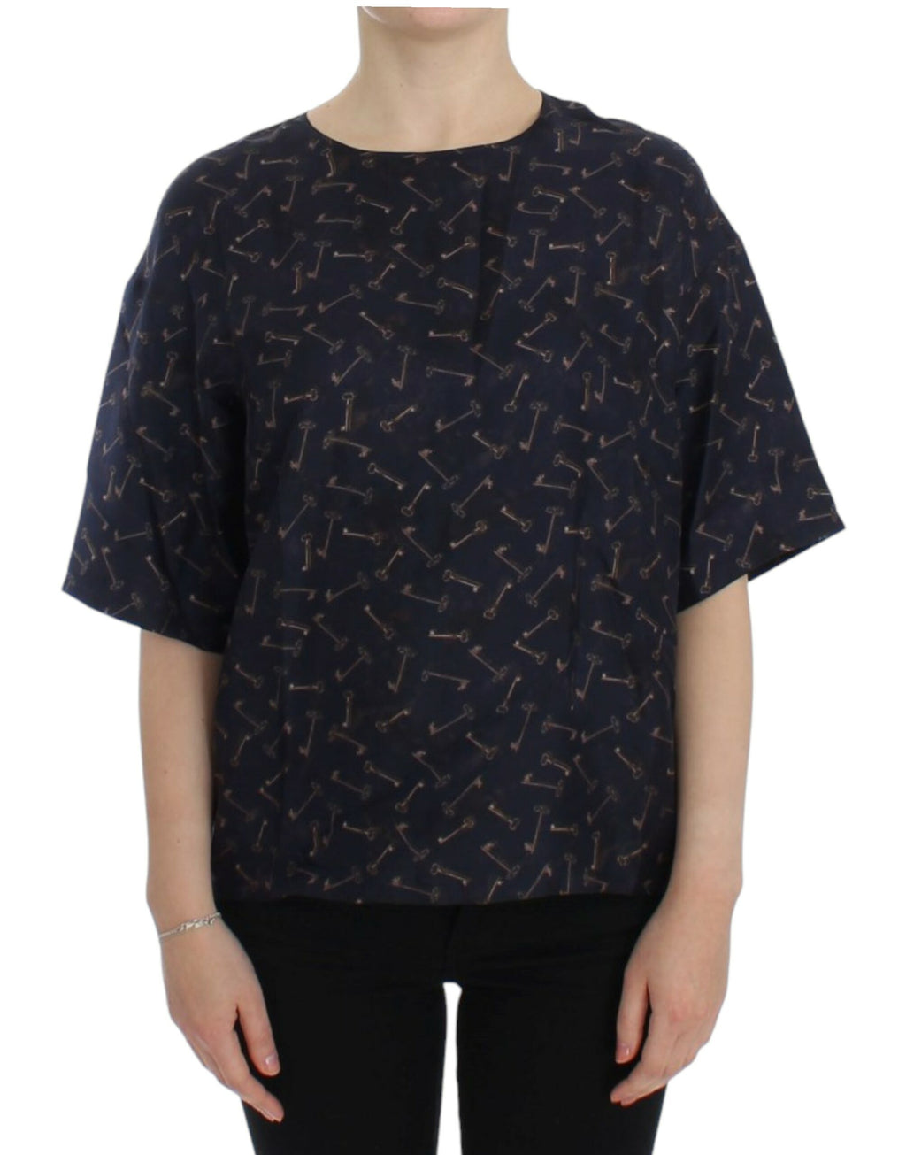 Dolce & Gabbana - Blue gold key print silk blouse