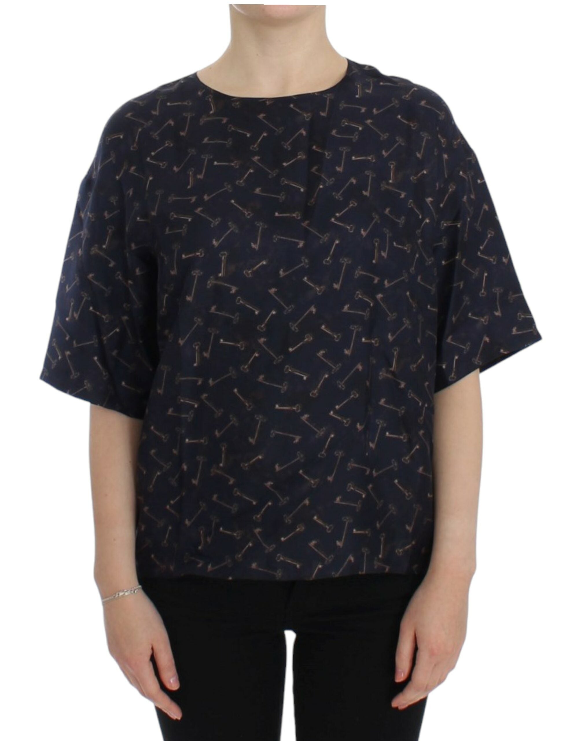 Dolce & Gabbana - Blue gold key print silk blouse