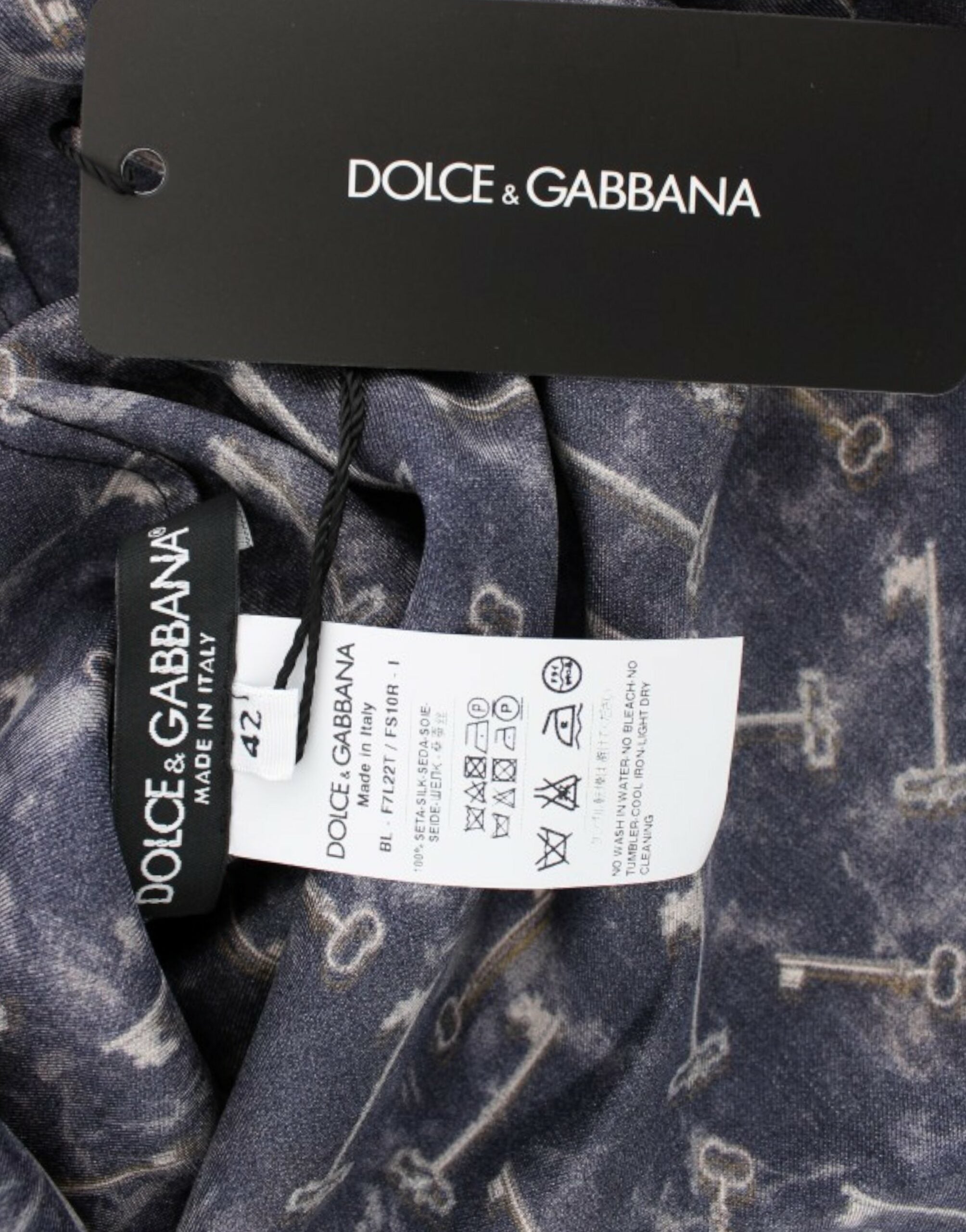 Dolce & Gabbana - Blue gold key print silk blouse