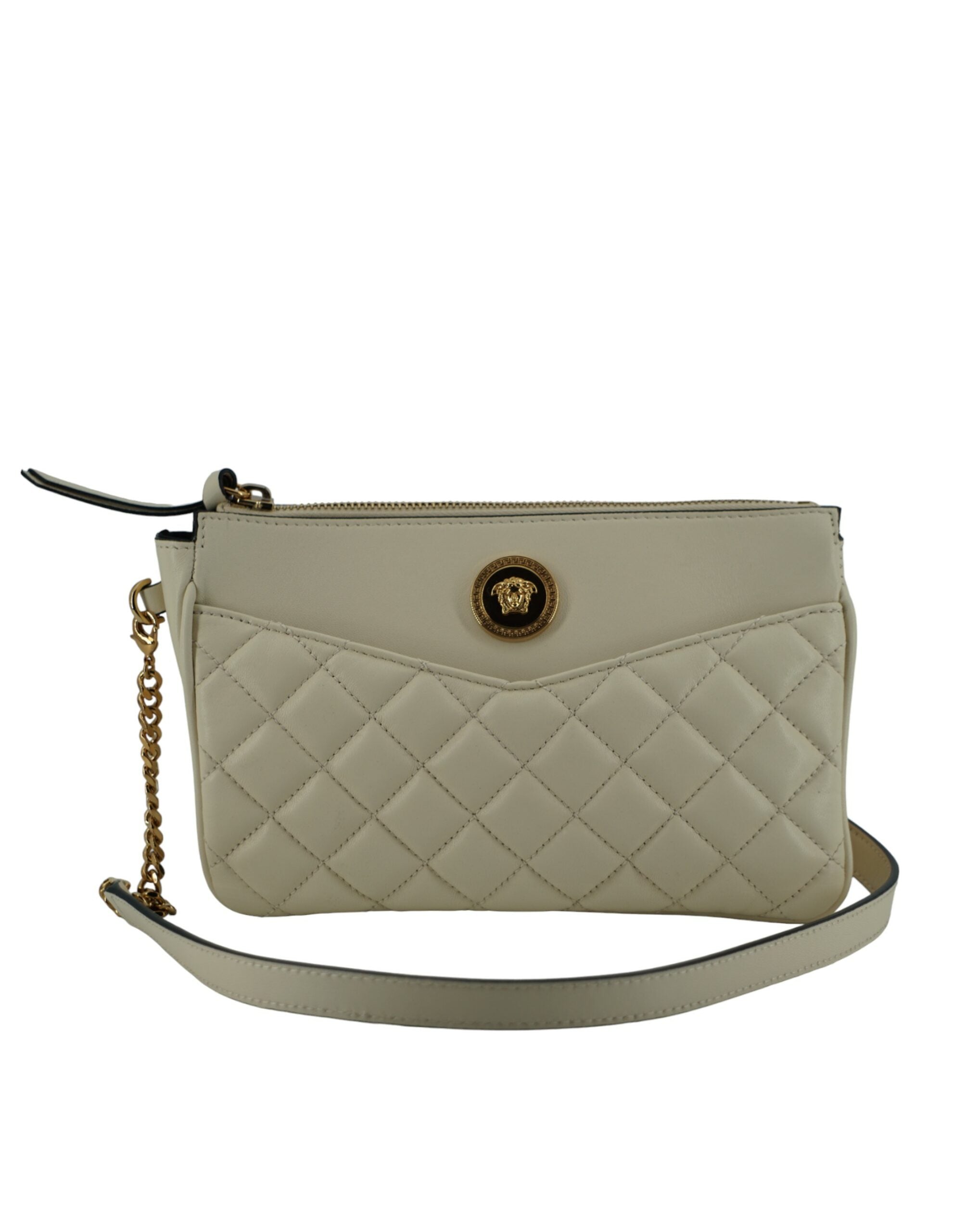 Versace - Elegant White Lamb Leather Crossbody Pouch
