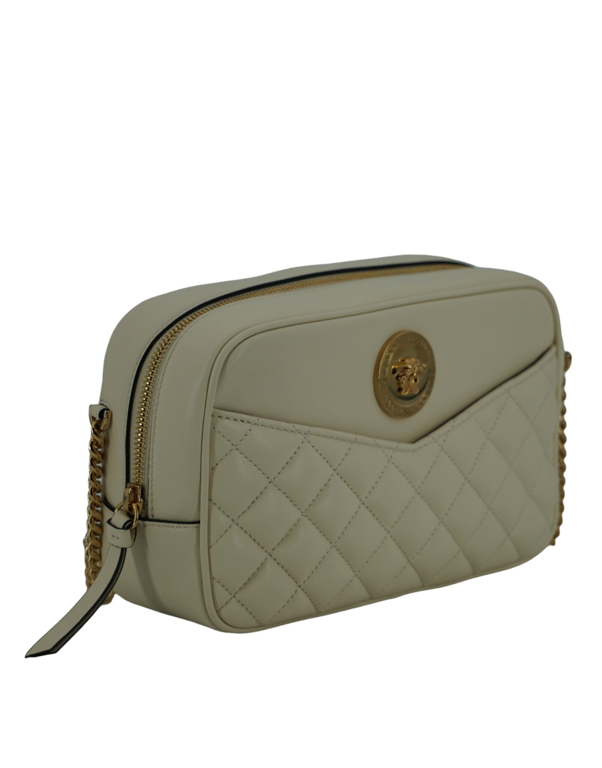 Versace - Elegant White Leather Camera Shoulder Bag