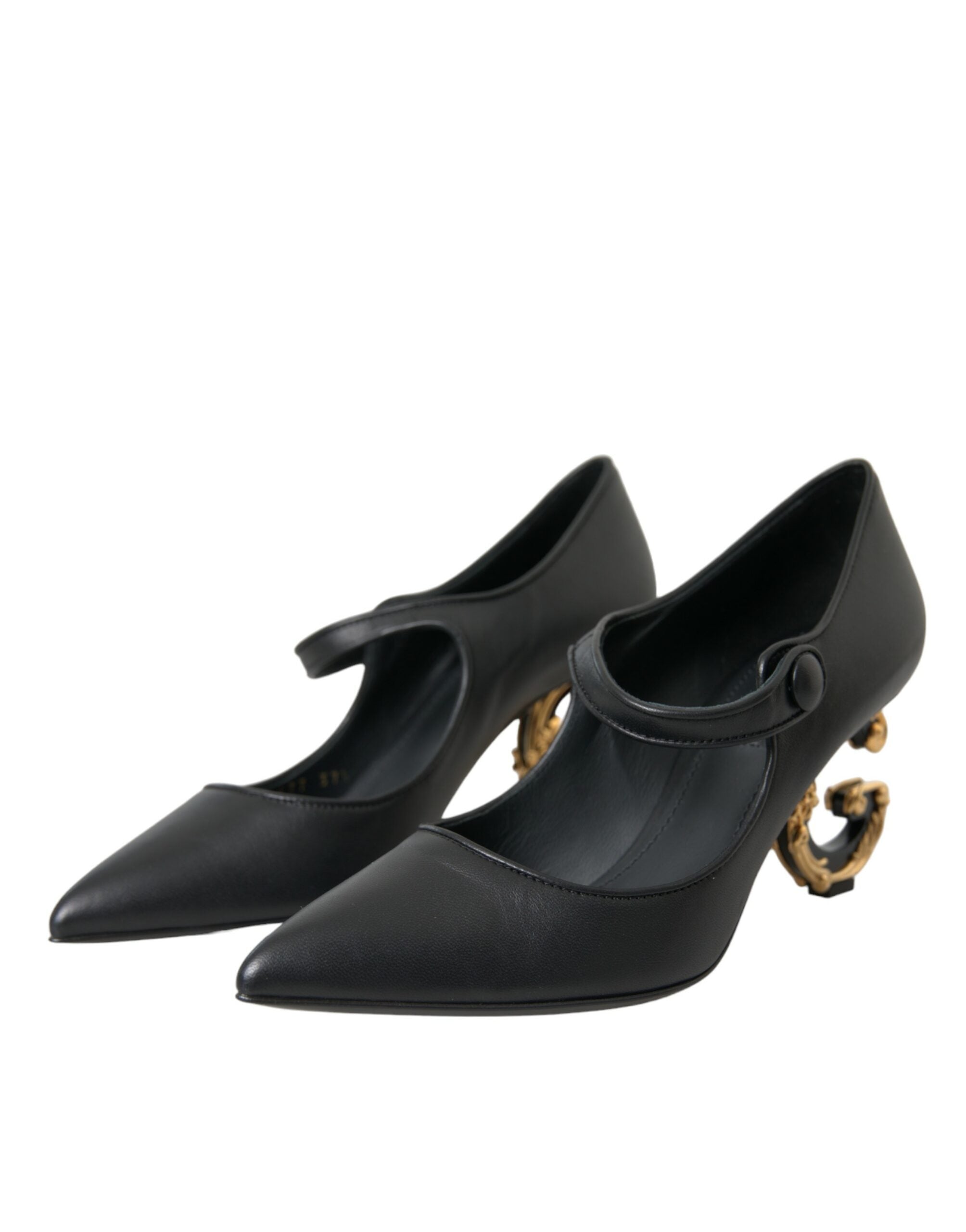 Dolce & Gabbana - Black Leather Logo Heels Mary Janes Pumps Shoes