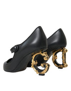 Dolce & Gabbana - Black Leather Logo Heels Mary Janes Pumps Shoes