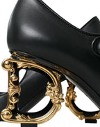 Dolce & Gabbana - Black Leather Logo Heels Mary Janes Pumps Shoes