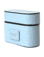 Dolce & Gabbana - Light Blue Leather Metal Logo Plaque Airpods Case