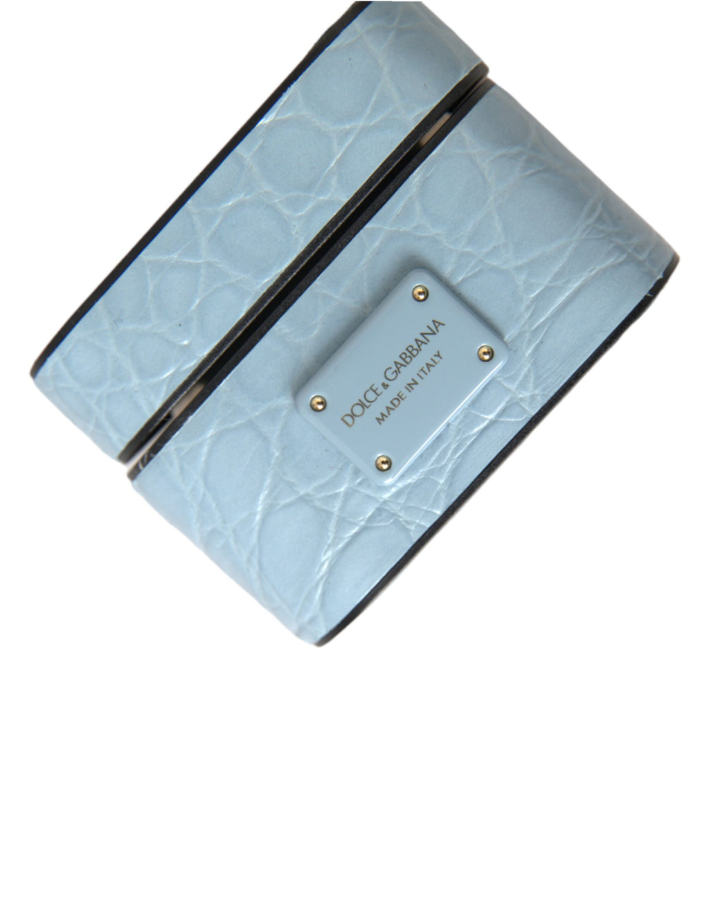 Dolce & Gabbana - Light Blue Leather Metal Logo Plaque Airpods Case