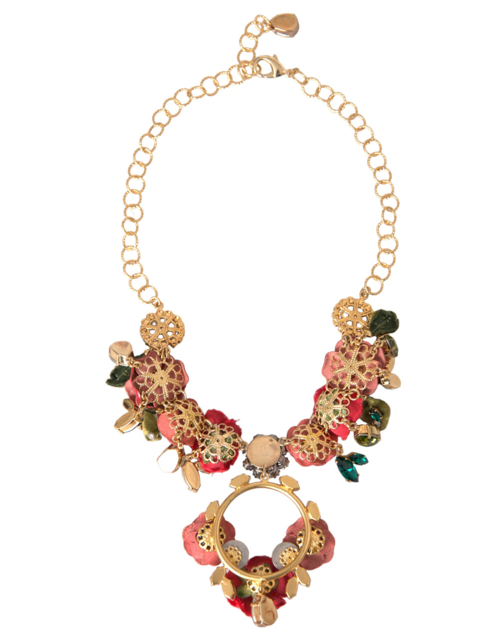 Dolce & Gabbana - Gold Brass Link Chain RosePetal Crystal Pendant Necklace