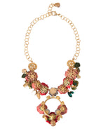 Dolce & Gabbana - Gold Brass Link Chain RosePetal Crystal Pendant Necklace
