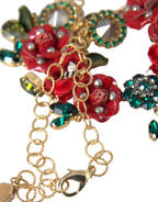 Dolce & Gabbana - Gold Brass Link Chain RosePetal Crystal Pendant Necklace