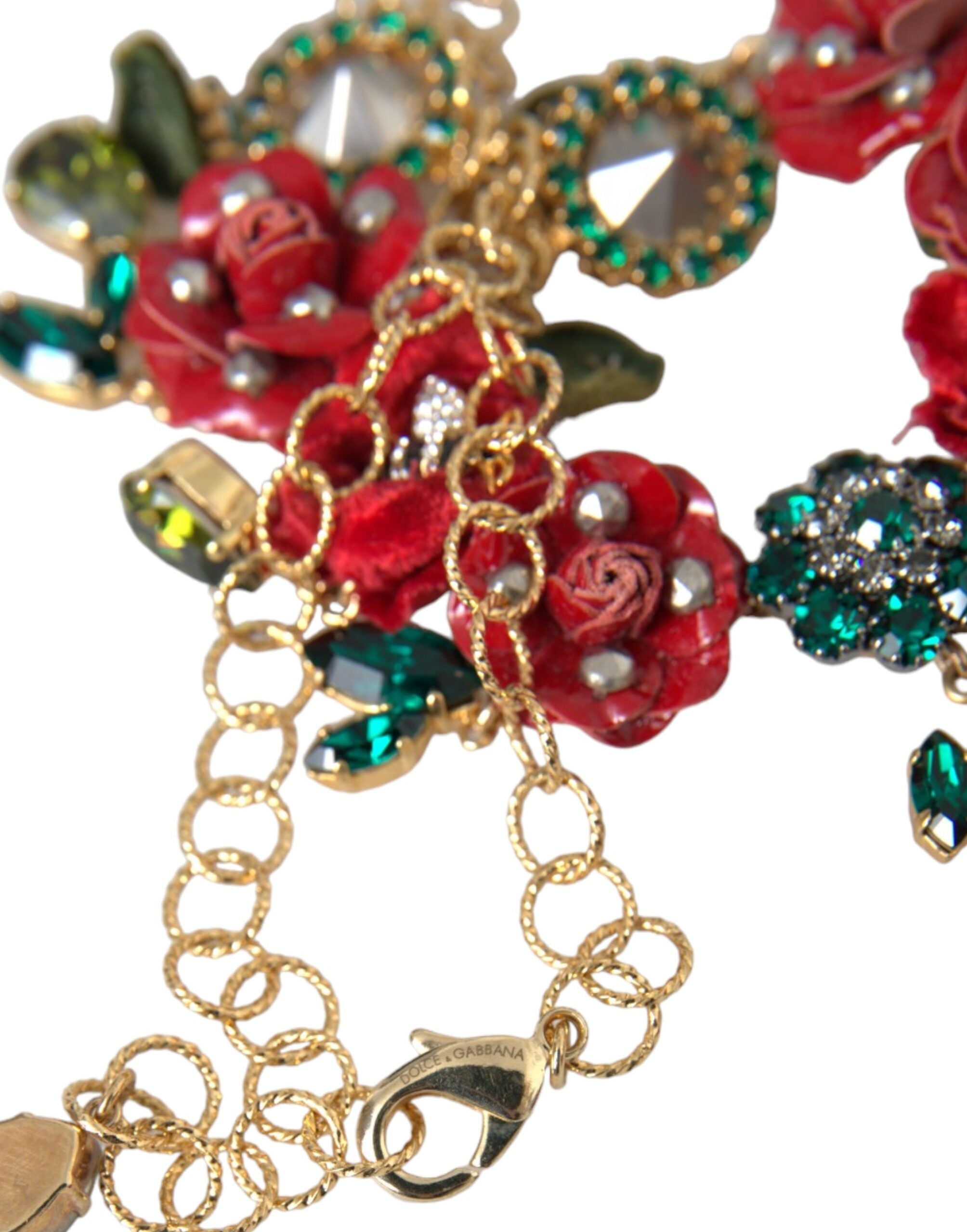 Dolce & Gabbana - Gold Brass Link Chain RosePetal Crystal Pendant Necklace