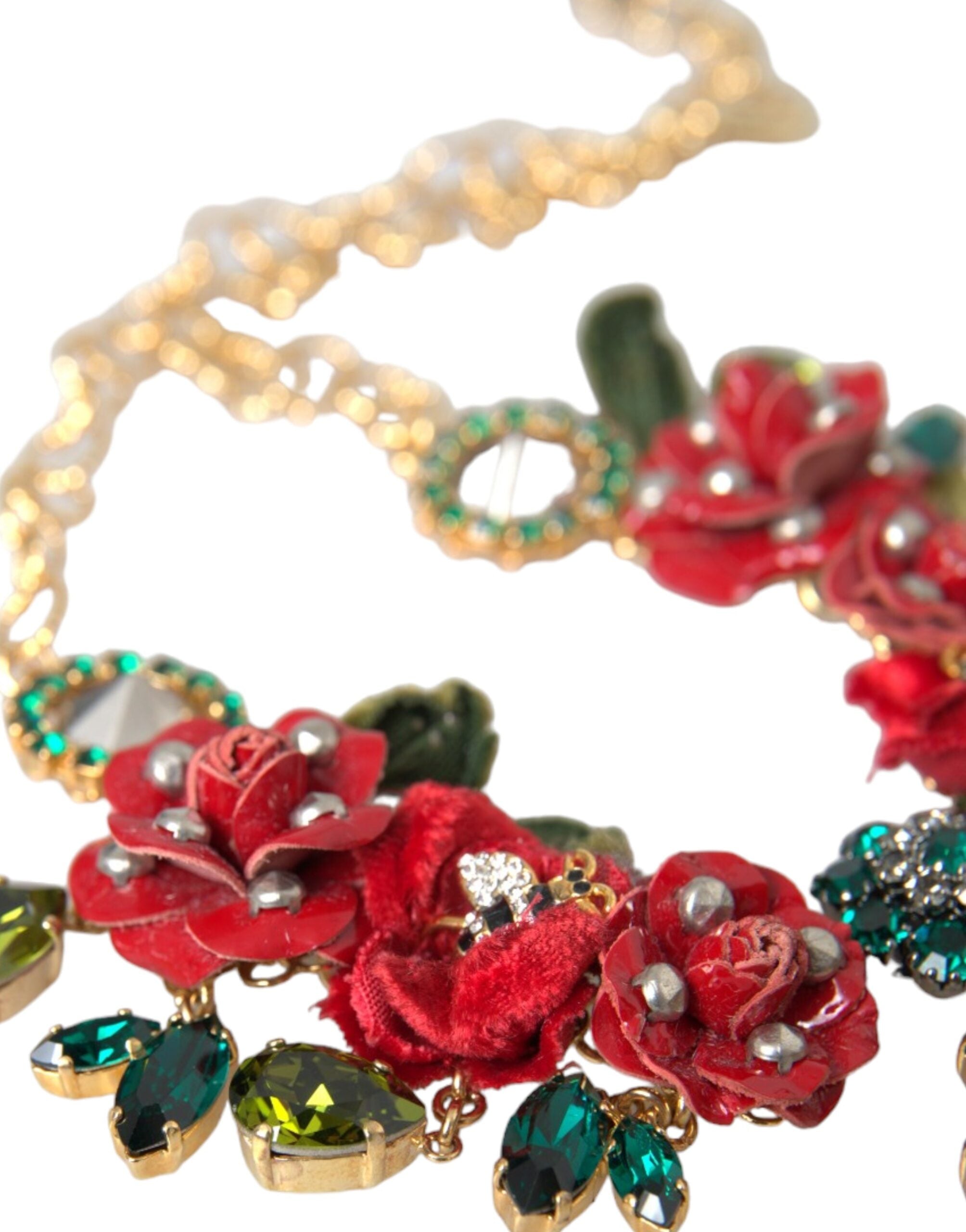 Dolce & Gabbana - Gold Brass Link Chain RosePetal Crystal Pendant Necklace