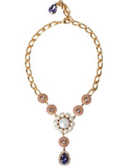 Dolce & Gabbana - Gold Brass Crystal Purple Pink Pearl Pendants Necklace