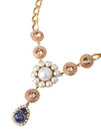 Dolce & Gabbana - Gold Brass Crystal Purple Pink Pearl Pendants Necklace