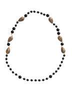 Dolce & Gabbana - Gold Tone Brass Black Printed Beaded Long Chain Necklace