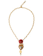 Dolce & Gabbana - Gold BrassChain Sacred Heart Rose Crystal Charm Necklace