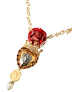 Dolce & Gabbana - Gold BrassChain Sacred Heart Rose Crystal Charm Necklace