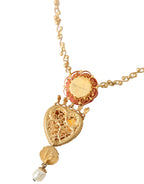 Dolce & Gabbana - Gold BrassChain Sacred Heart Rose Crystal Charm Necklace