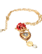 Dolce & Gabbana - Gold BrassChain Sacred Heart Rose Crystal Charm Necklace