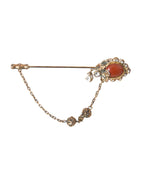 Dolce & Gabbana - Gold Brass Crystal Chain 925 Sterling Silver Pin Brooch