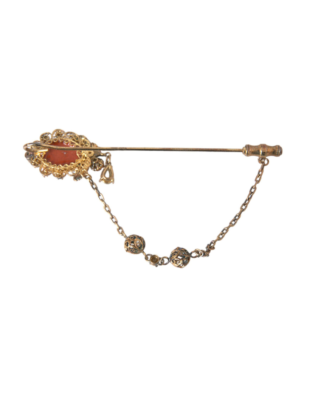 Dolce & Gabbana - Gold Brass Crystal Chain 925 Sterling Silver Pin Brooch
