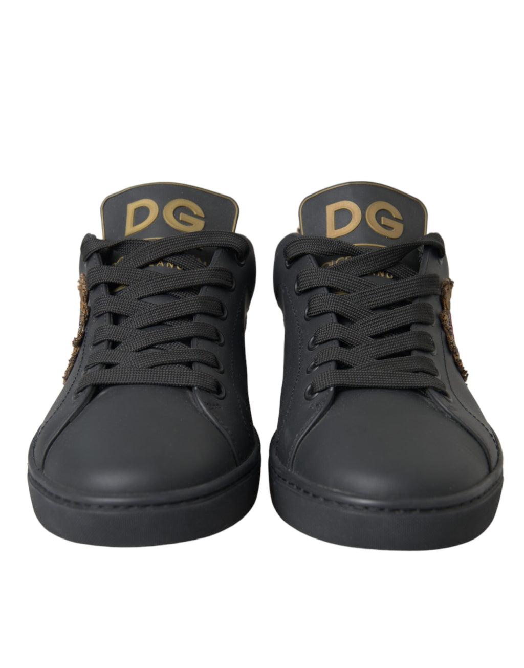 Dolce & Gabbana – Black Leather Heart Embellished Sneakers