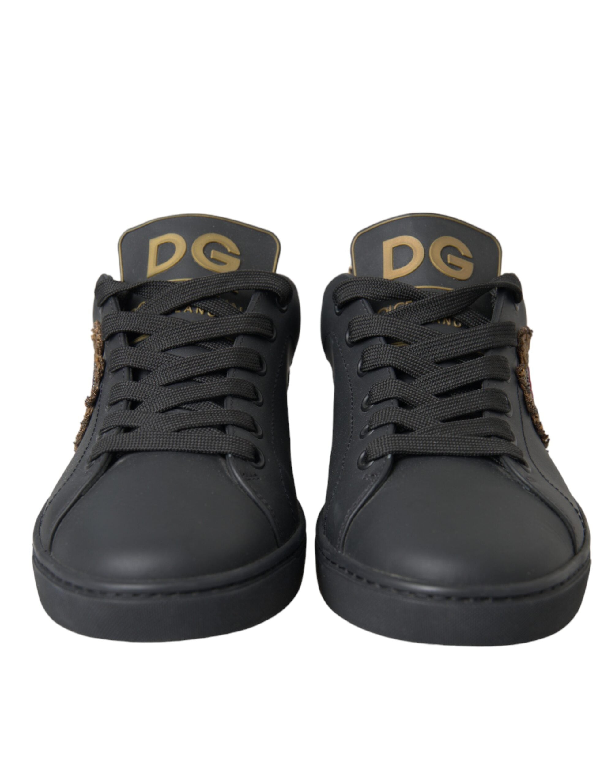 Dolce & Gabbana – Black Leather Heart Embellished Sneakers