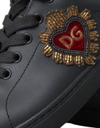 Dolce & Gabbana – Black Leather Heart Embellished Sneakers
