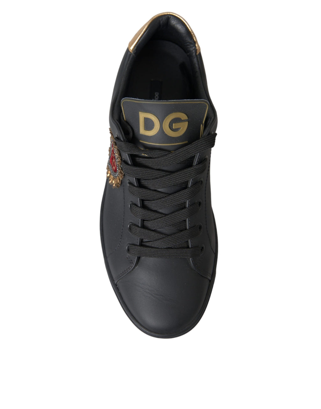 Dolce & Gabbana – Black Leather Heart Embellished Sneakers