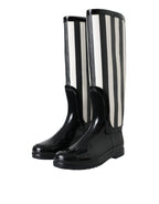 Dolce & Gabbana - Black Rubber Knee High Flat Boots Shoes